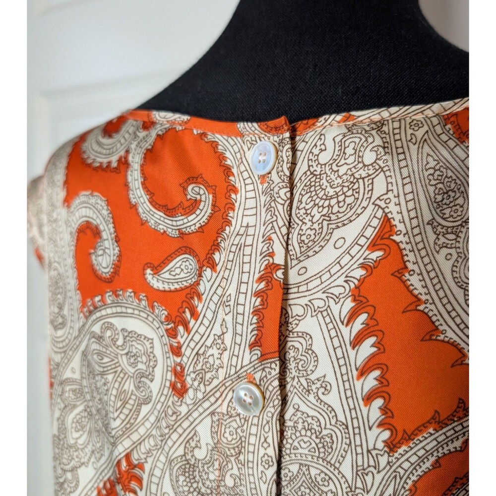 Talbots Size 12 Blouse Button Back Sleeveless  Orange Paisley Print Satin - Picture 5 of 8